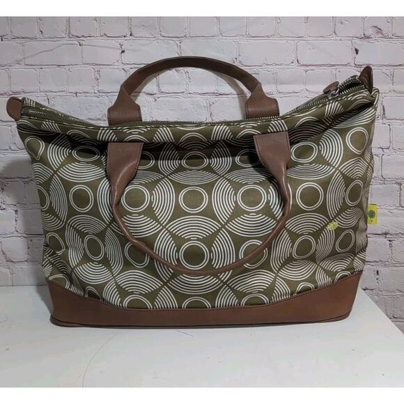 Amy Butler Marni Duffel Tote Bag Large Sun Moon Green White Sepia Zip Weekender - Picture 2 of 16